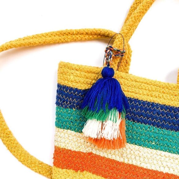 NWT Francesca'd Yellow Orange Blue Green Striped Rope Tassel Crossbody Bag - Picture 4 of 7